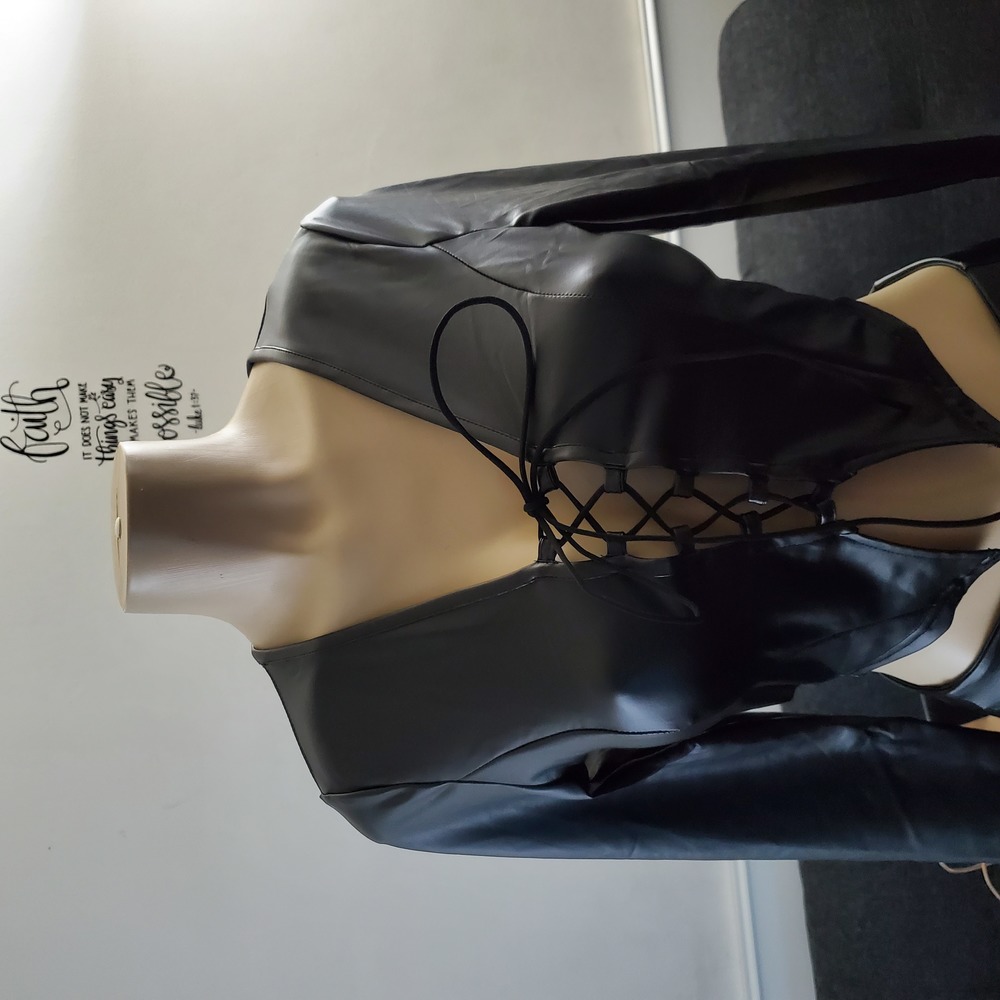 Vegan Faux Leather Mini Skirt Outfit - Picture 7 of 12